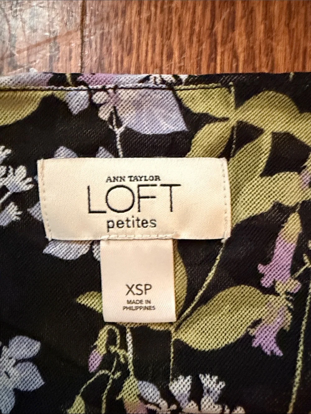 LOFT petite Black Floral Faux-Wrap mesh puff sleeve Top